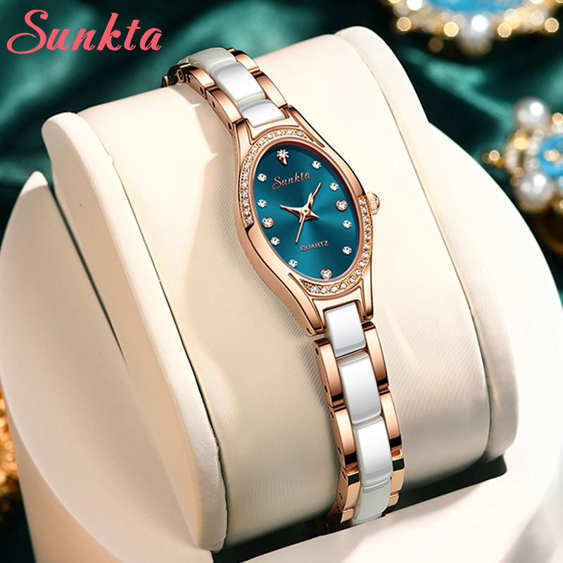 SUNKTA Fashion Luxury Stainless Steel ladies Wristwatch (04)(Dial Green)